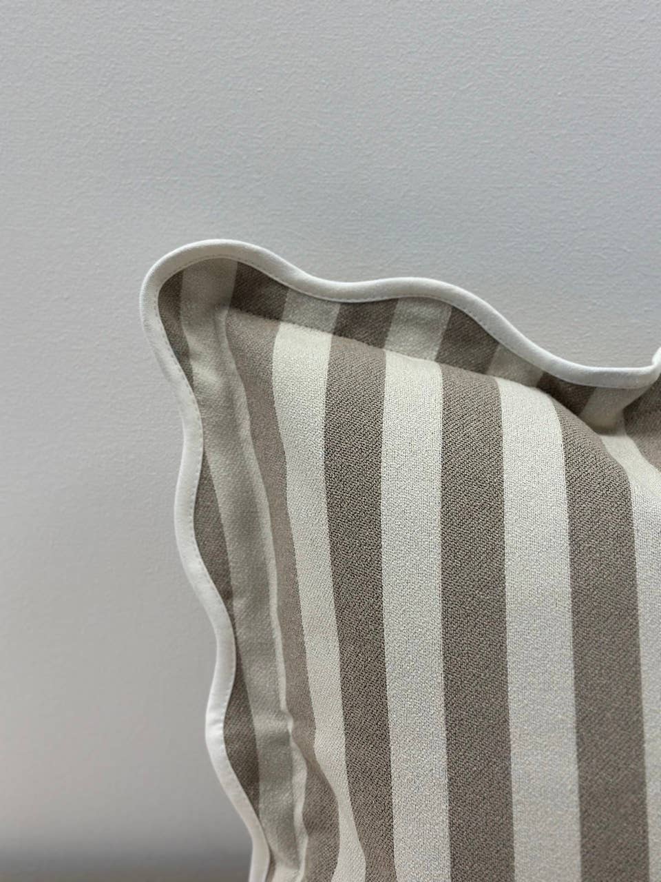 Greige Stripe Scalloped Edge Cushion Medium