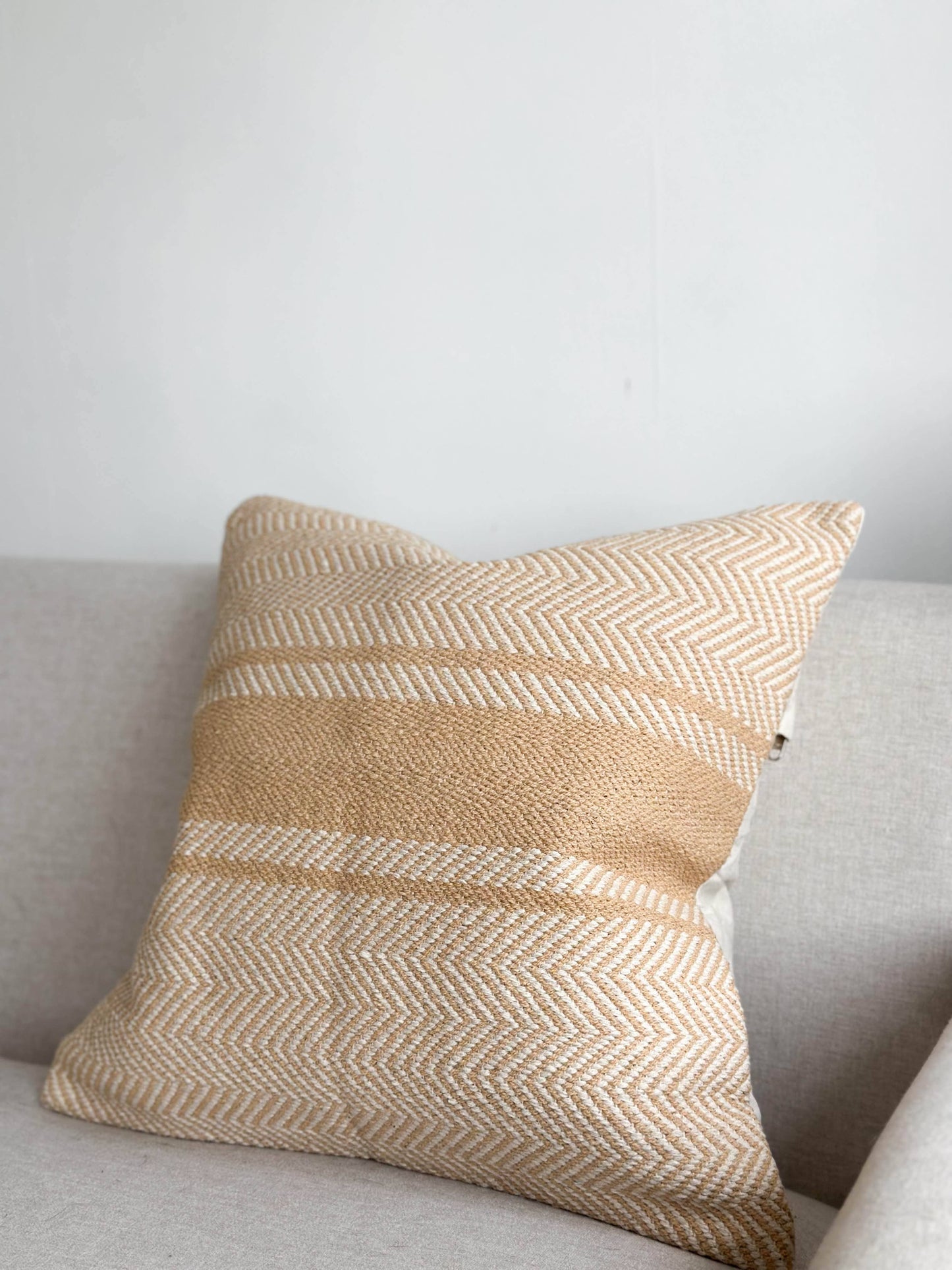Large Beige Herringbone Cushion