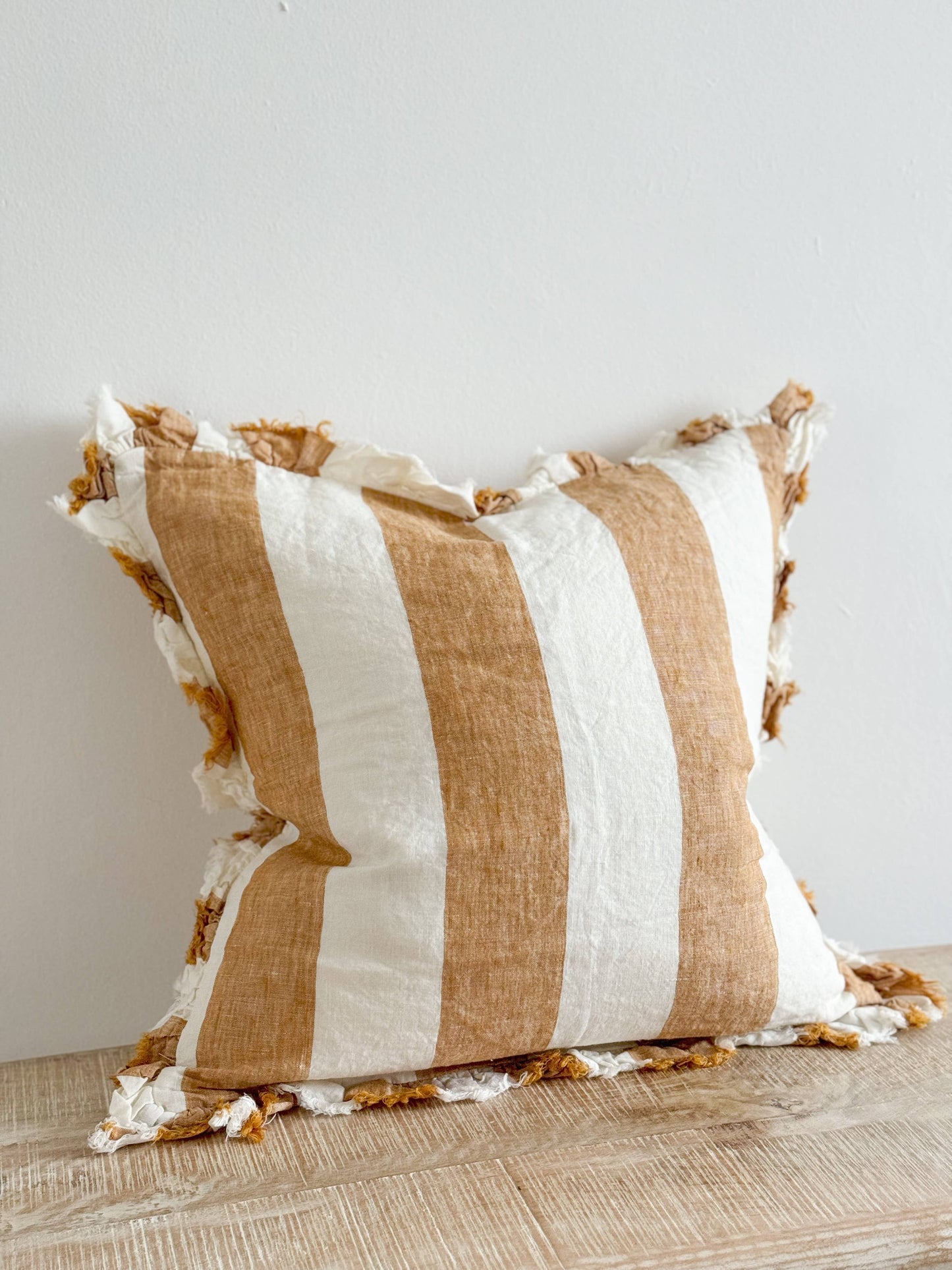 Mustard Wide Stripe Linen Cushion Medium