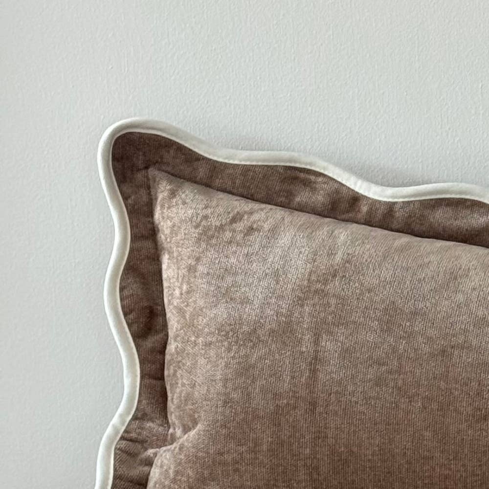 Coffee Scalloped Edge Bolster Cushion
