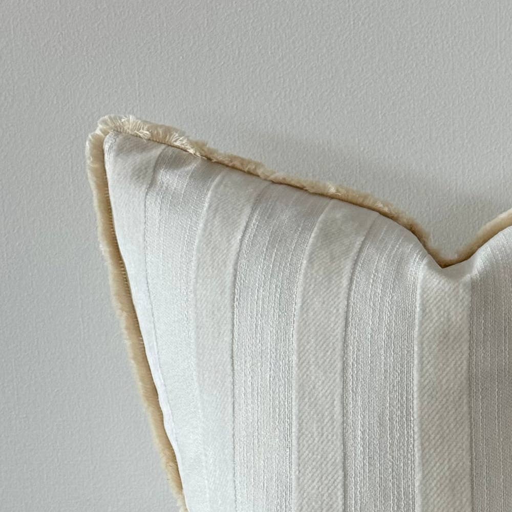 Cream Stripe Cushion with Fringed Edge Medium