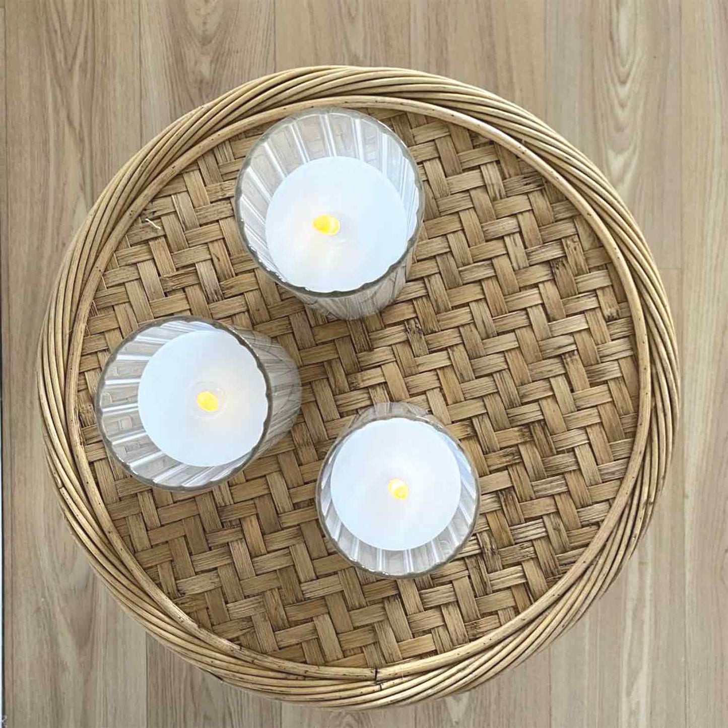 3 LED Ribbed Glass Candles