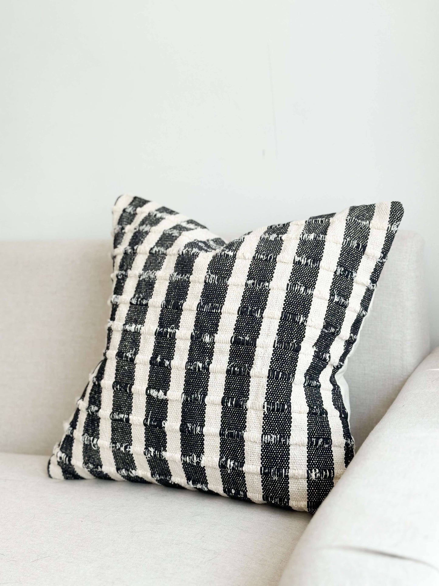 Luxe Cotton Black & Cream Stripe Cushion Medium