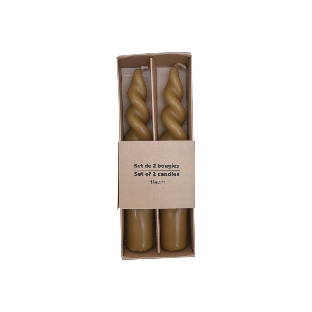2 Short Spiral Candles - Brown