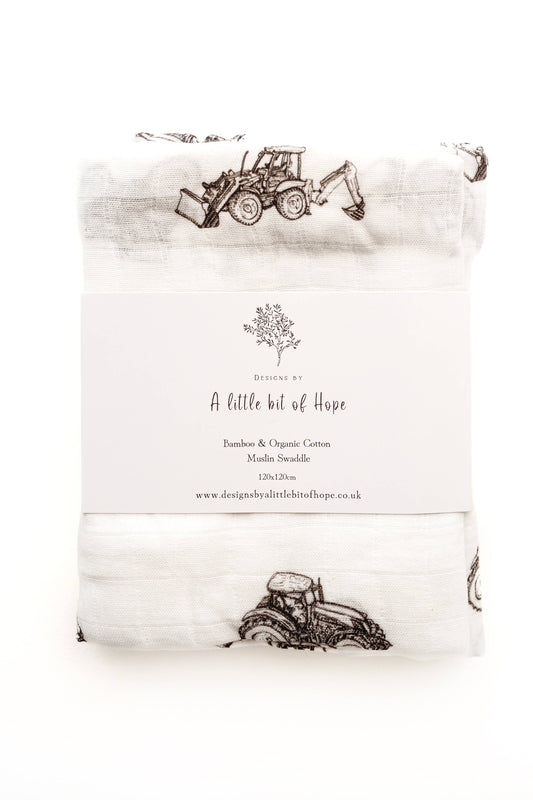 Tractor & Digger Muslin Blanket