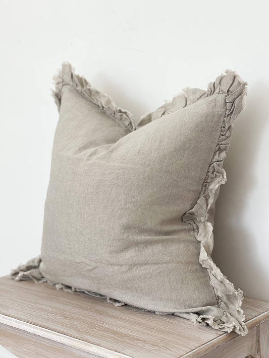 Natural Beige Ruffle Cushion Large