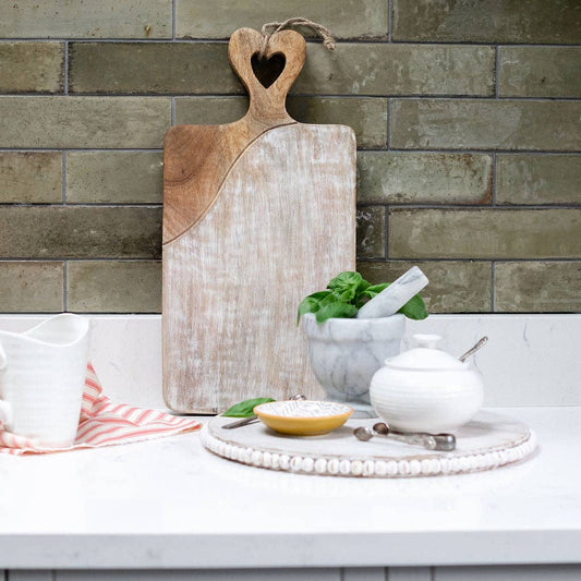 Large Dual Tone Wooden Chopping board with Heart Carved Handle