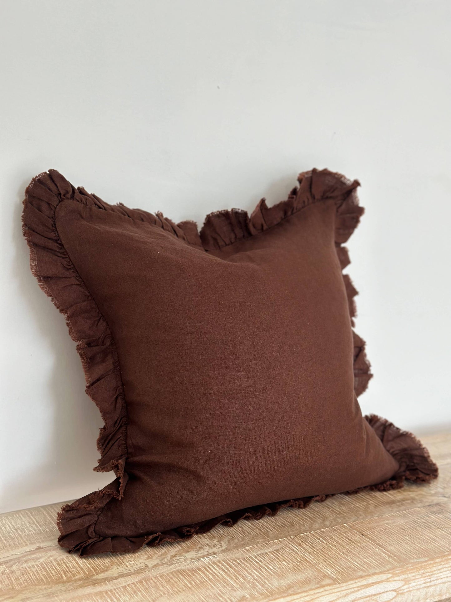 Large Dark Brown Ruffle Cushion