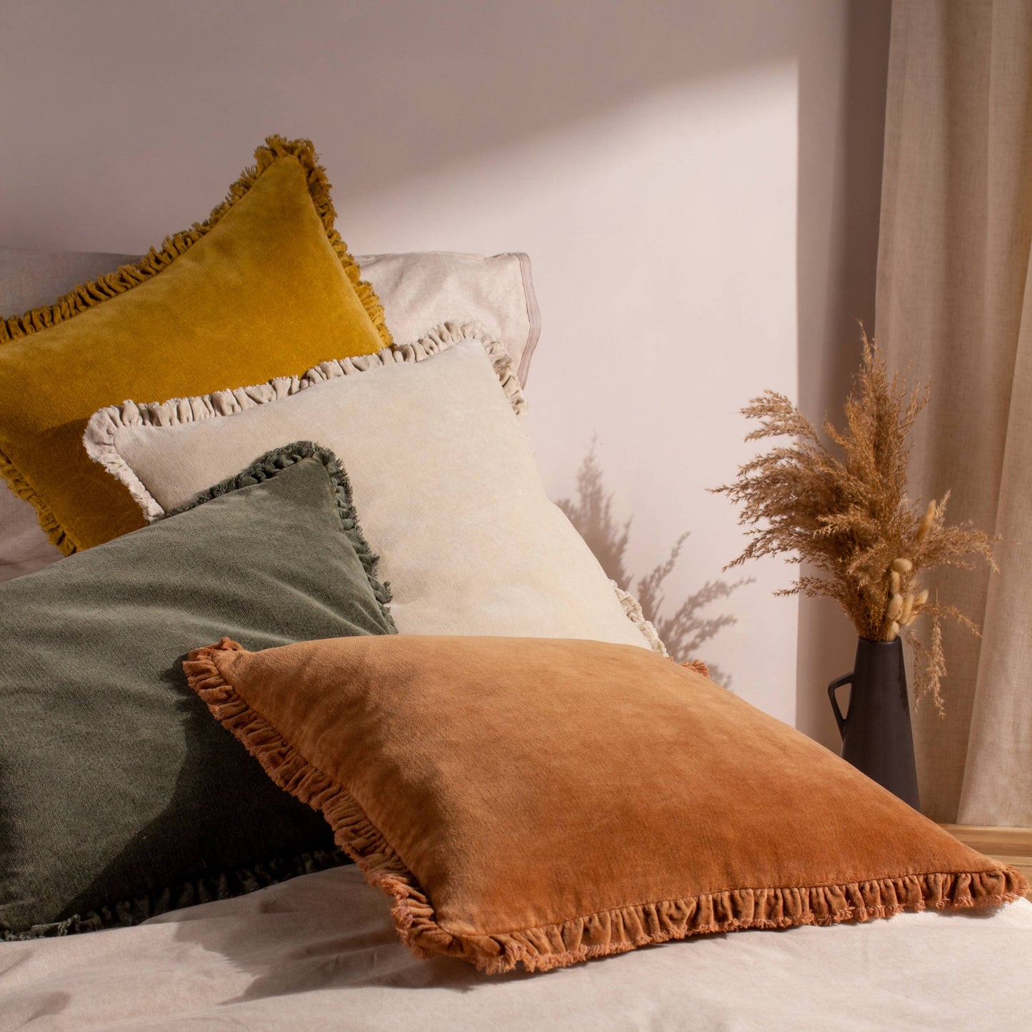 Saffron Velvet Ruffle Cushion Medium