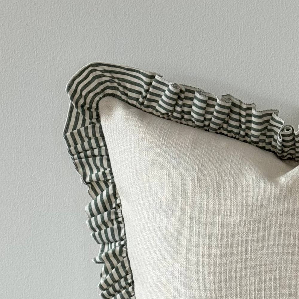 Green and Cream Ruffle Cushion Medium