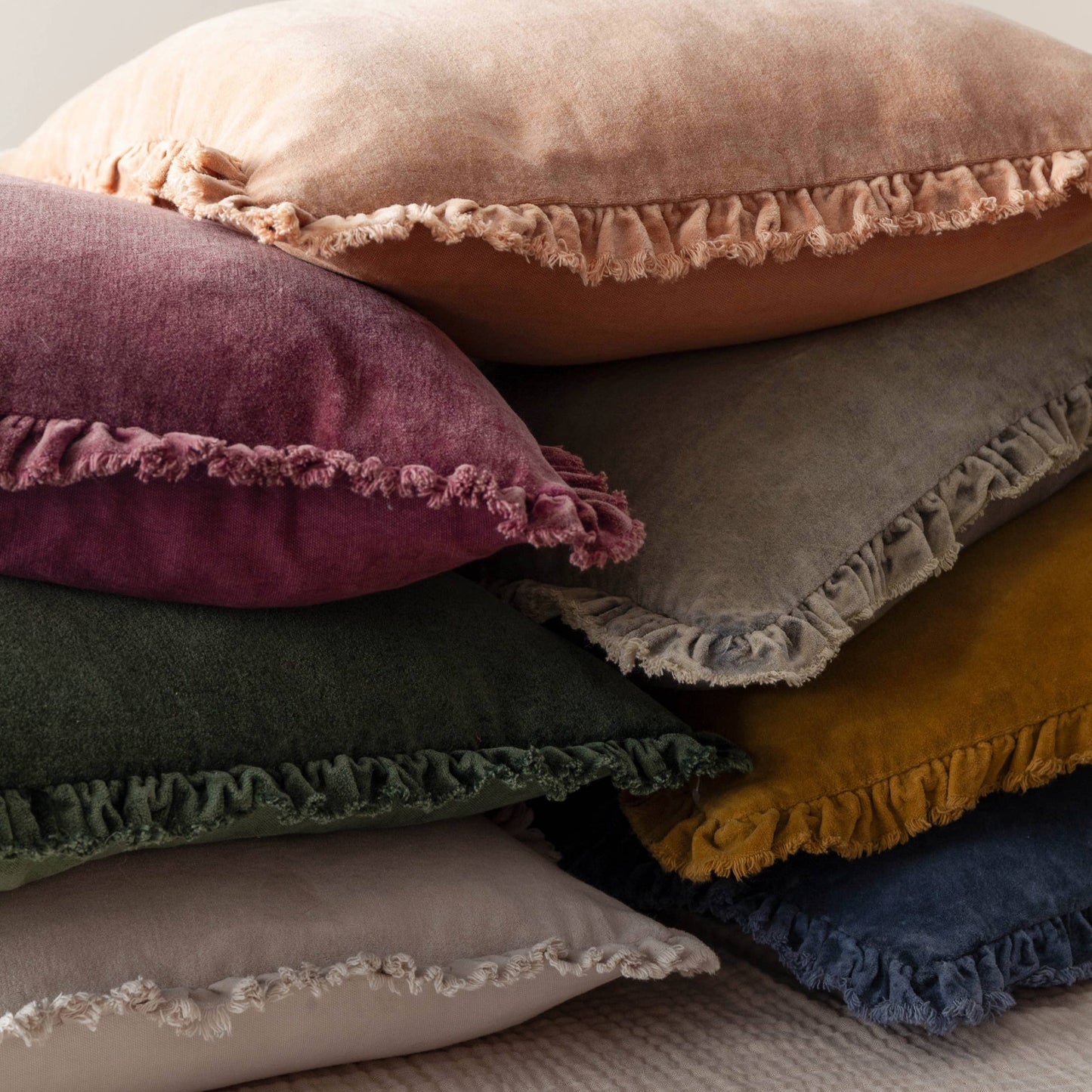 Taupe Washed Cotton Velvet Cushion Medium