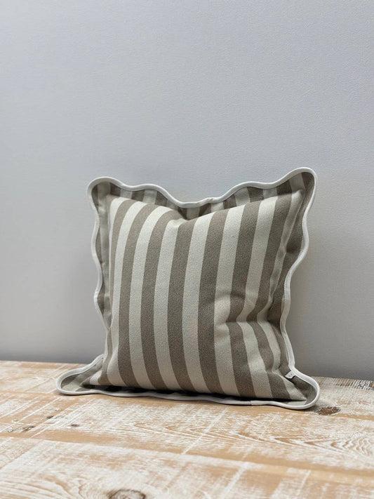 Greige Stripe Scalloped Edge Cushion Medium