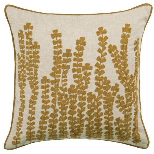 Herb Embroidered Cushion Mustard Large