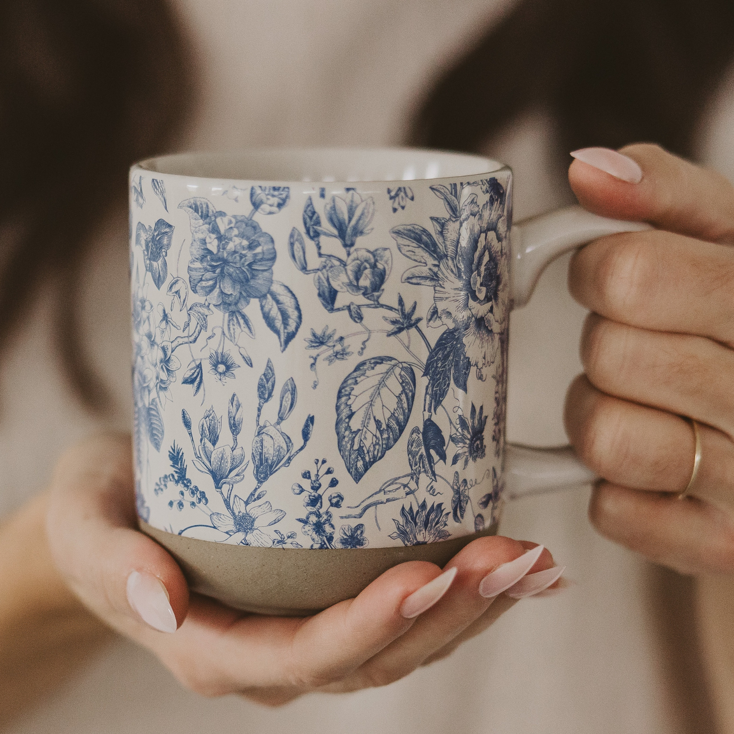 Cream & Blue Floral Mug