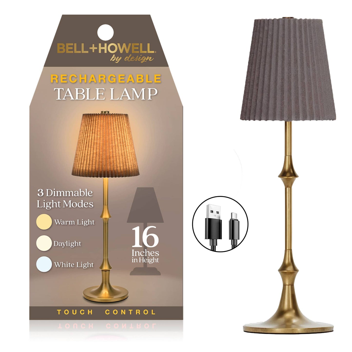 Taupe 16" Height Rechargeable Touch Control LED Lamp