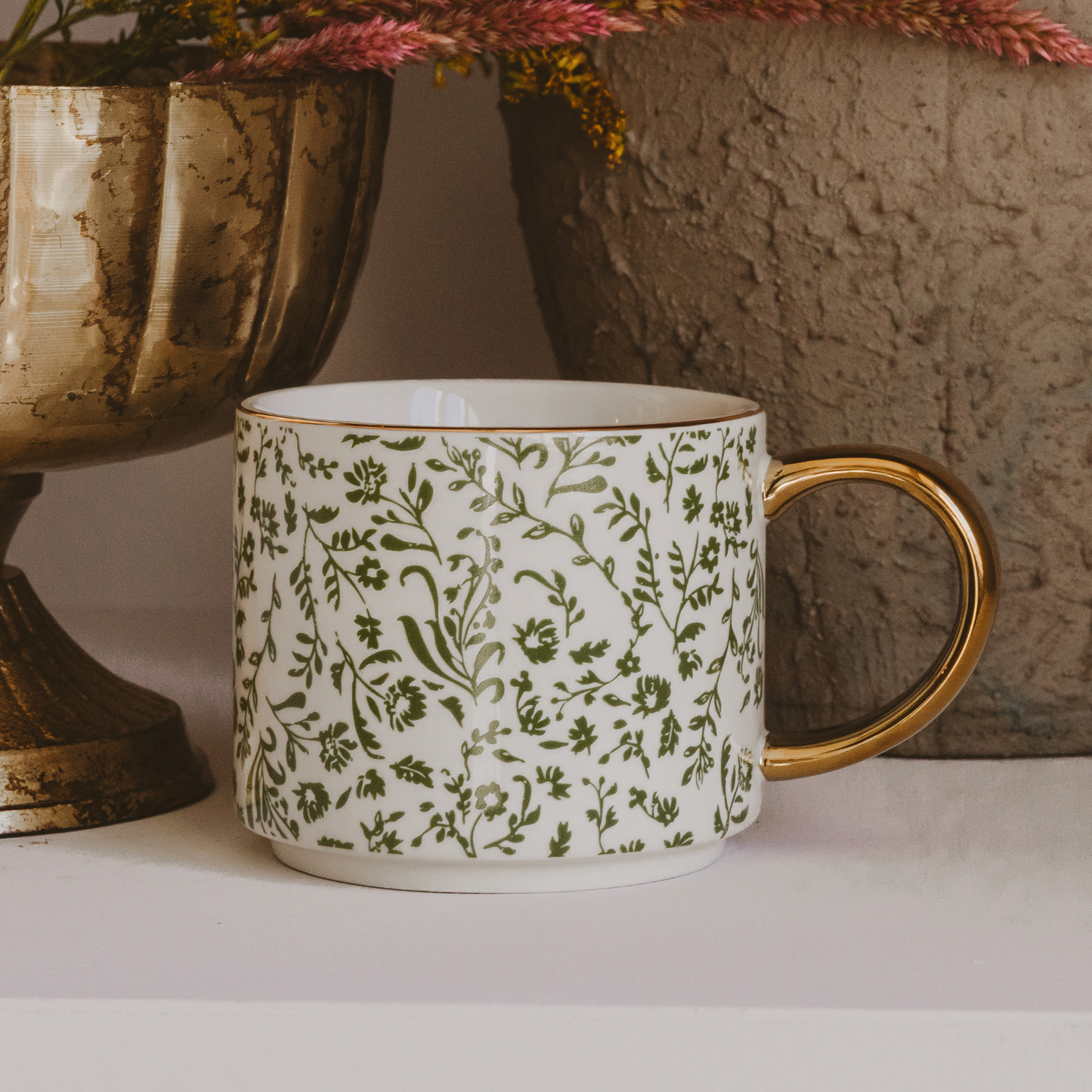Green Floral Mug