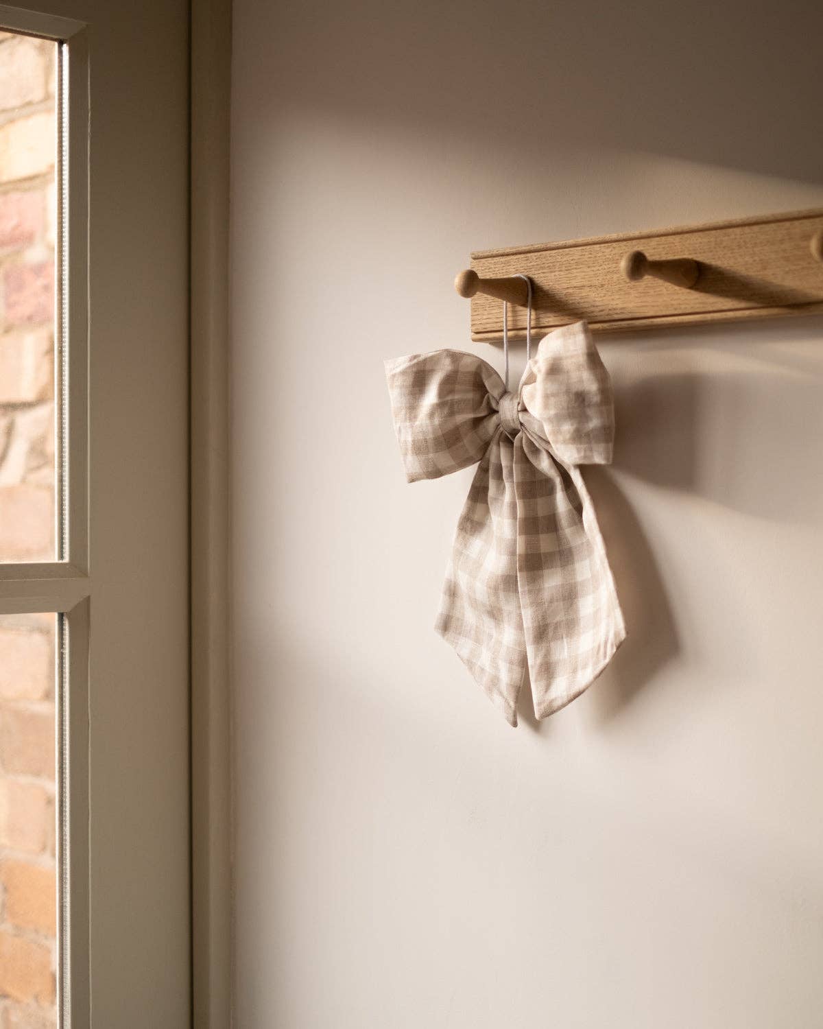 Cream & Beige Gingham Hanging Bow
