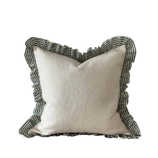 Green and Cream Ruffle Cushion Medium