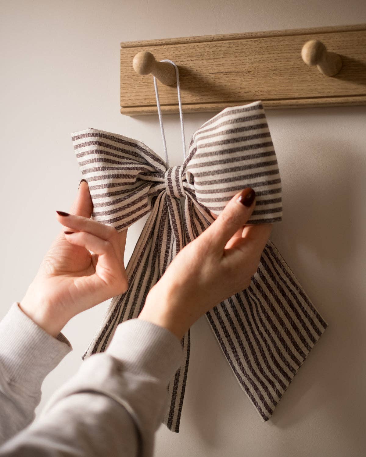 Cream & Beige Gingham Hanging Bow