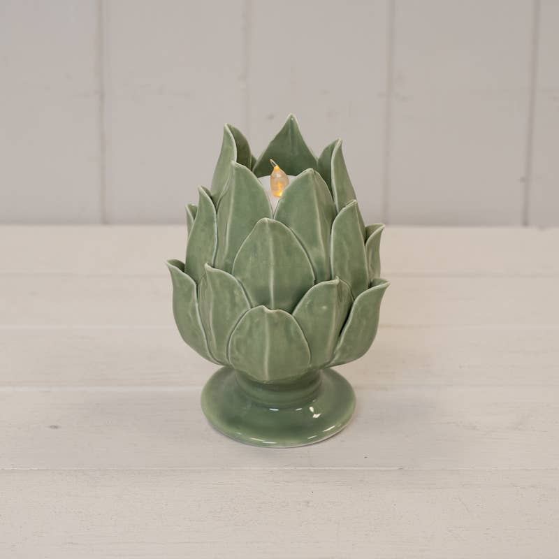 Green Glazed Artichoke Candle Holder