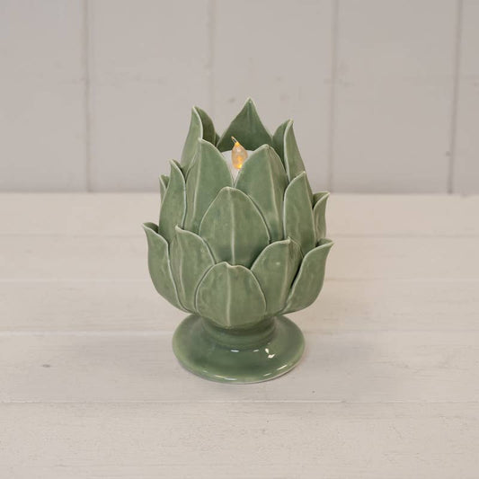 Green Glazed Artichoke Candle Holder