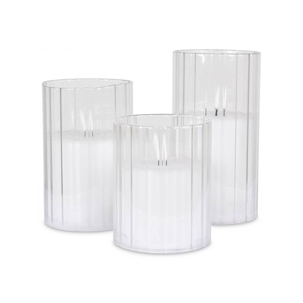 3 LED Ribbed Glass Candles