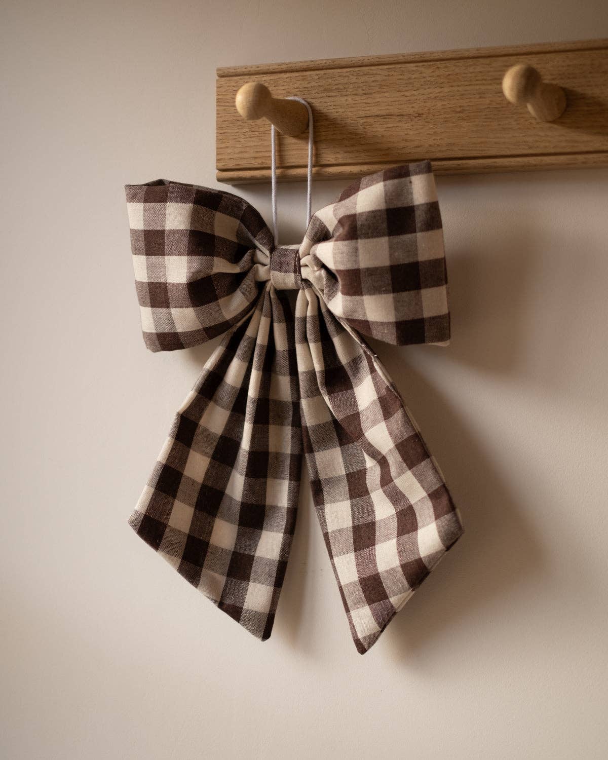 Cream & Brown Gingham Hanging Bow