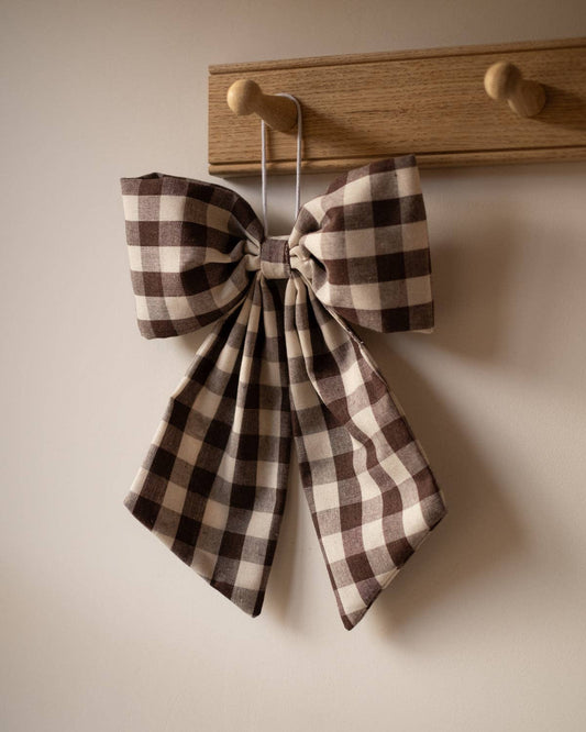 Cream & Brown Gingham Hanging Bow