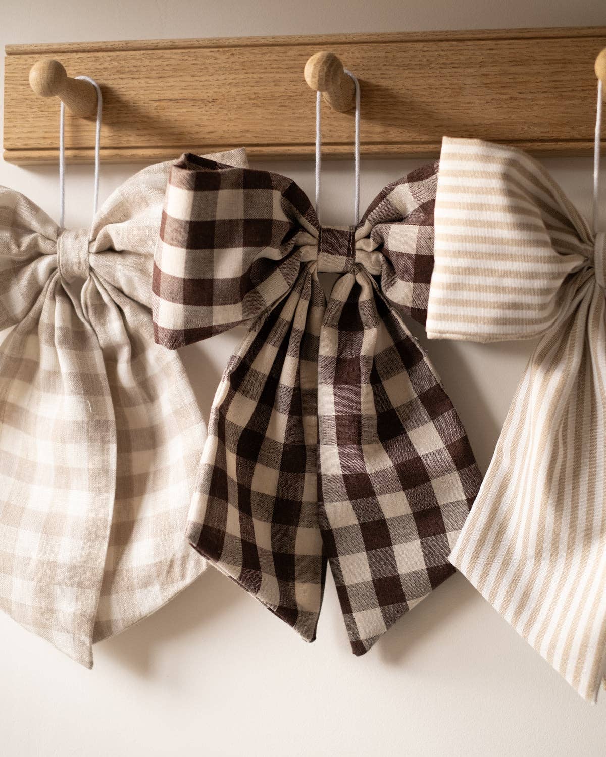 Cream & Beige Gingham Hanging Bow