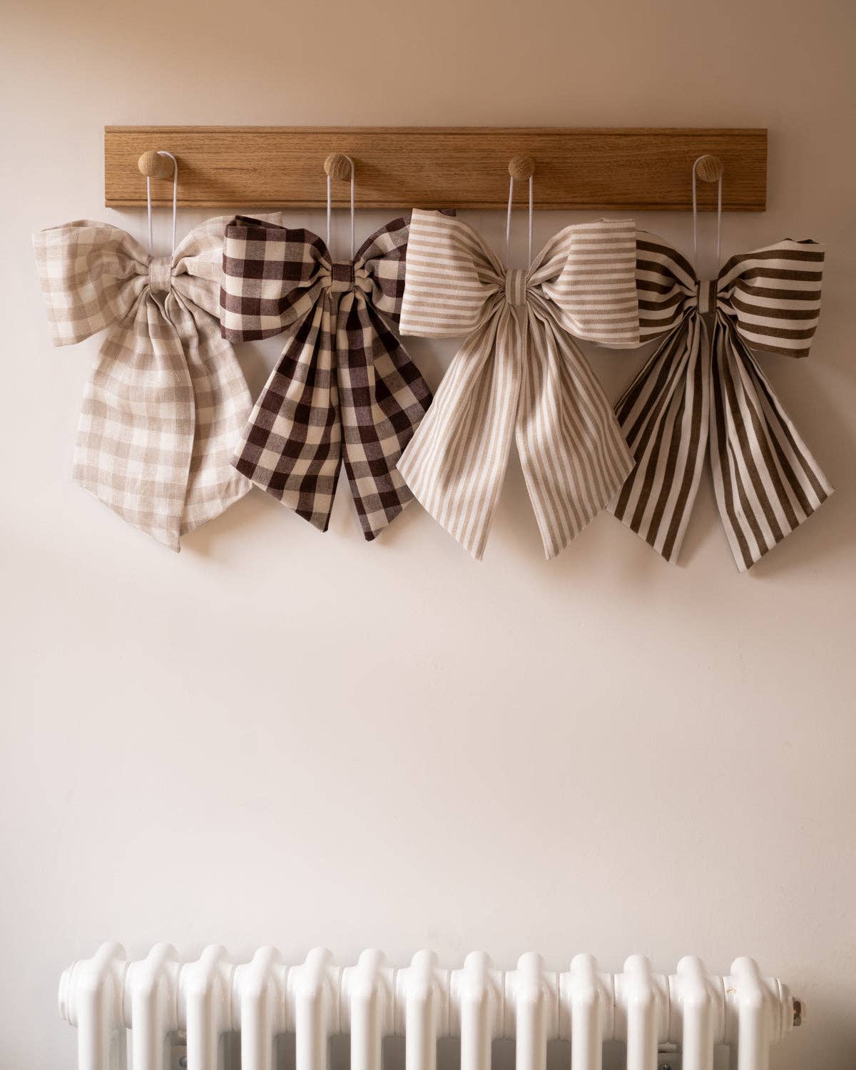Cream & Brown Gingham Hanging Bow