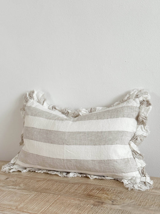 Beige & Cream Wide Stripe Cushion Small