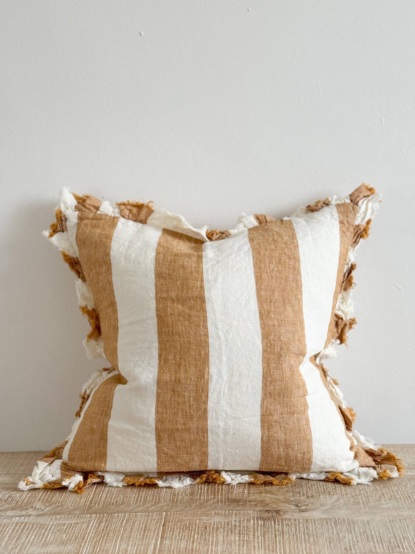 Mustard Wide Stripe Linen Cushion Medium