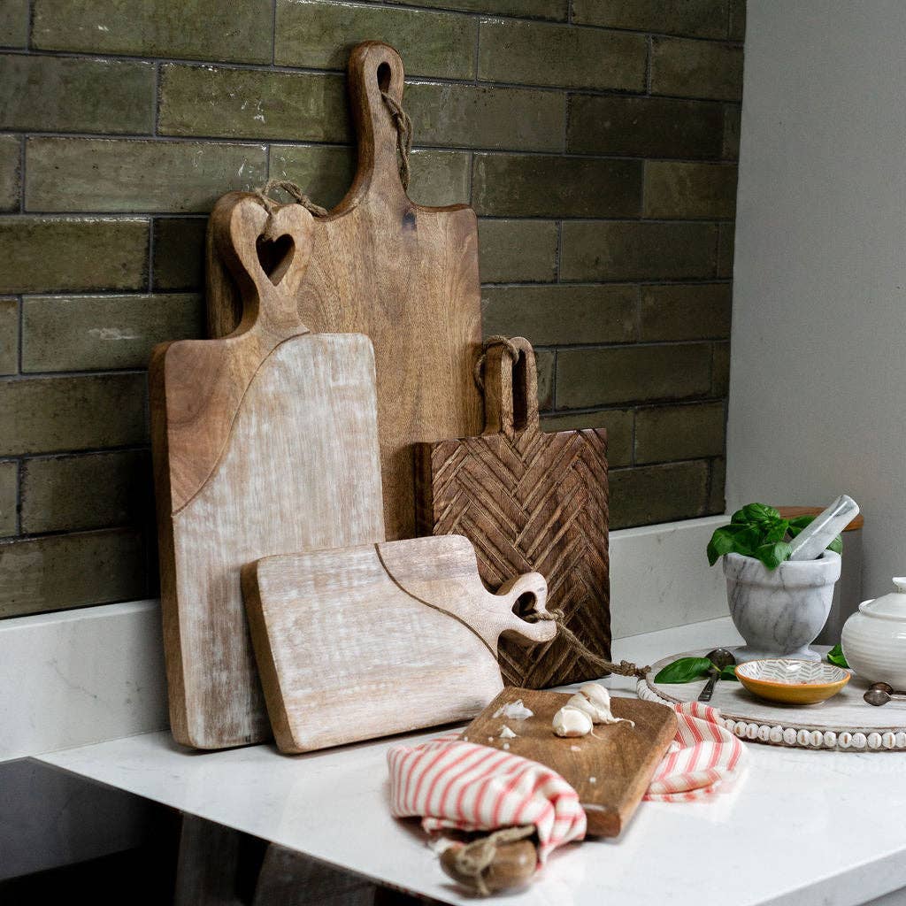 Large Dual Tone Wooden Chopping board with Heart Carved Handle