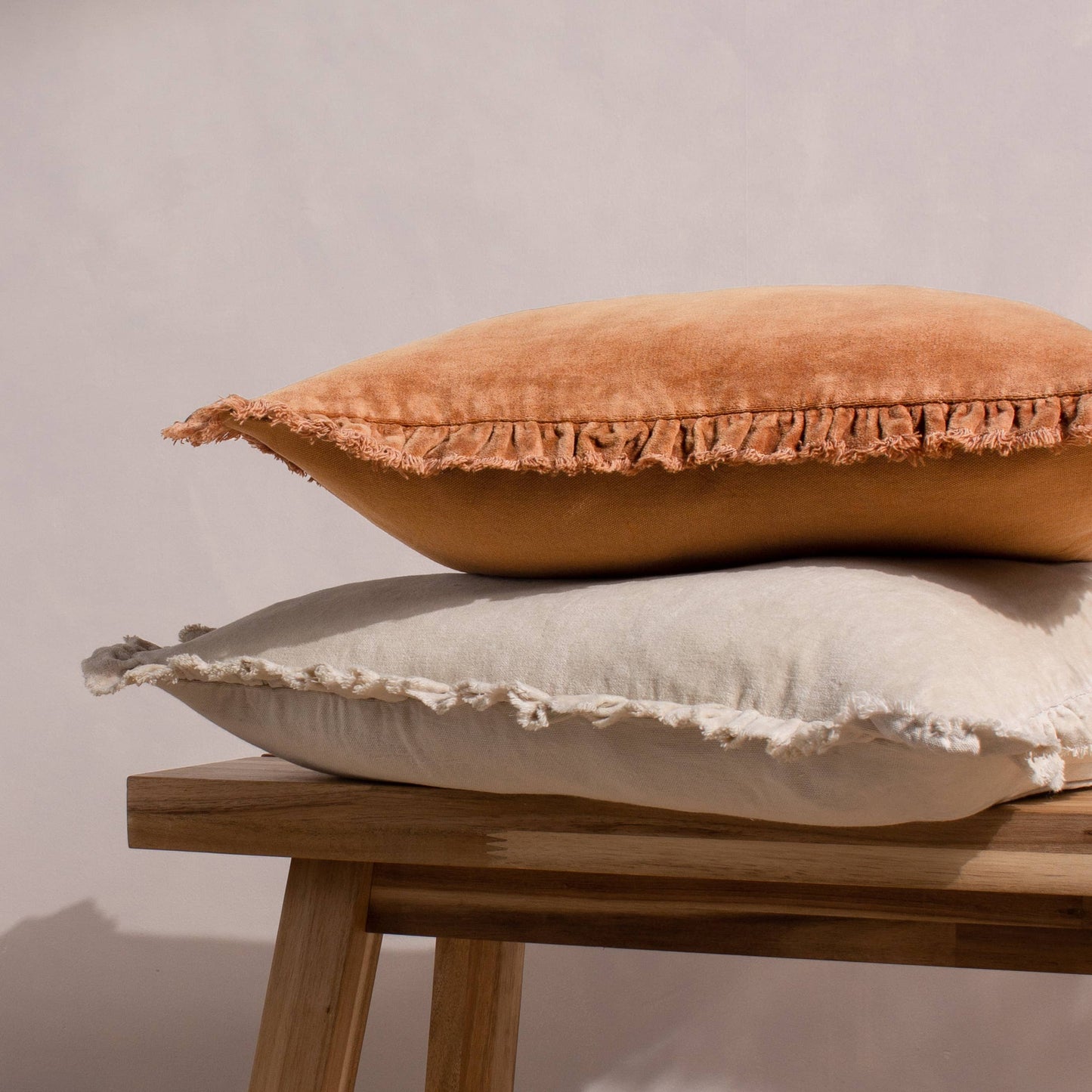 Natural Velvet Ruffle Cushion Medium
