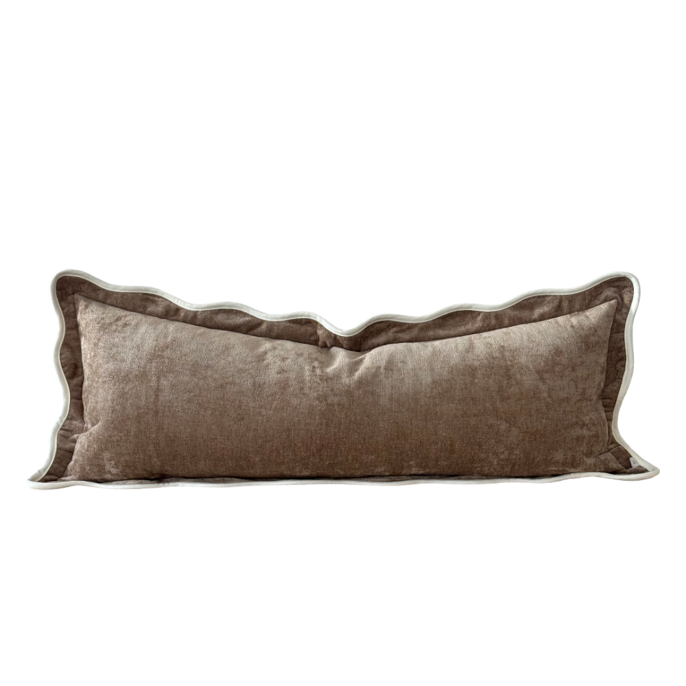 Coffee Scalloped Edge Bolster Cushion