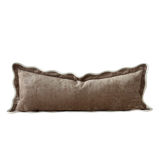 Coffee Scalloped Edge Bolster Cushion