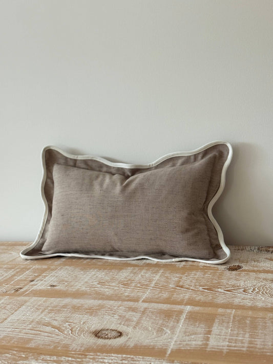 Greige Scalloped Edge Cushion Small