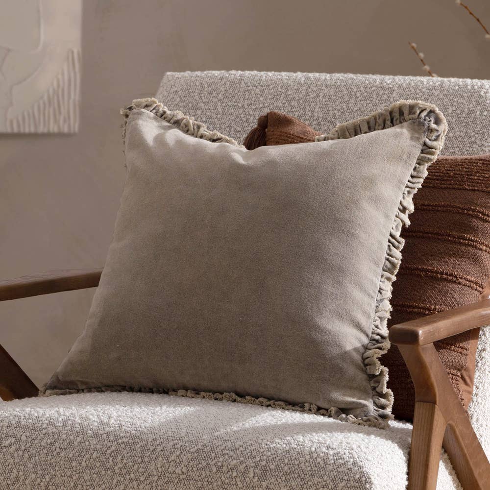 Taupe Washed Cotton Velvet Cushion Medium
