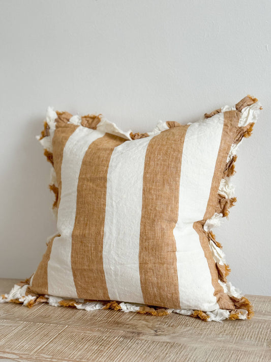 Mustard Wide Stripe Linen Cushion Medium
