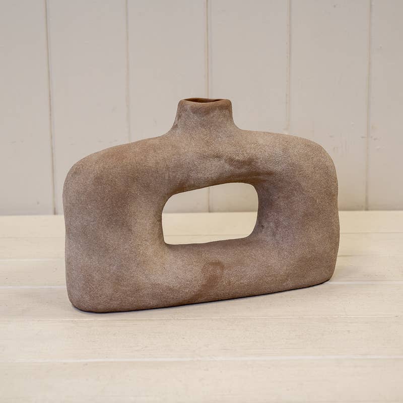 Large Brown Textured Wide Sculptured Vase