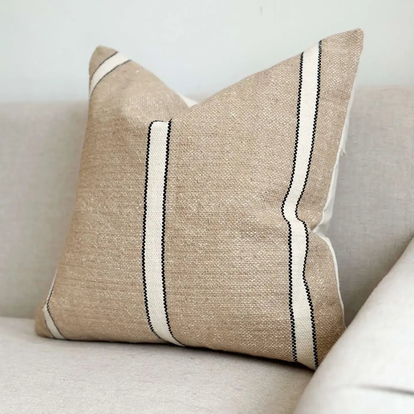 Extra Large Black & Beige Striped Cushion