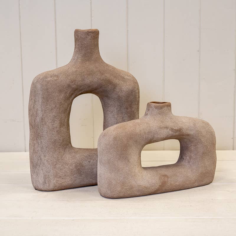 Large Brown Textured Wide Sculptured Vase