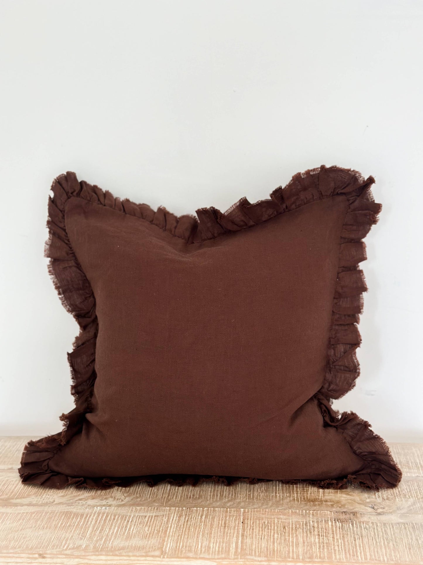 Large Dark Brown Ruffle Cushion