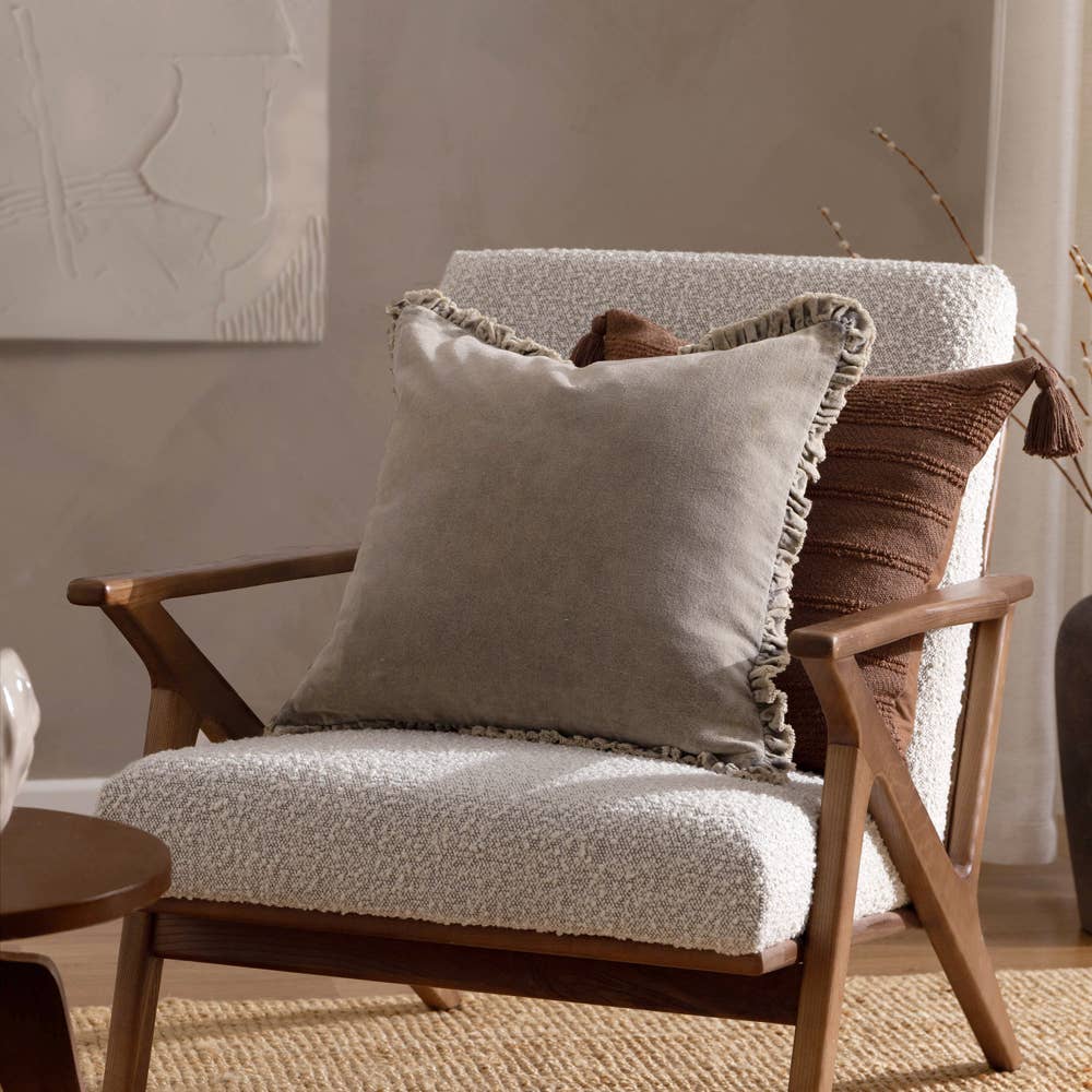 Taupe Washed Cotton Velvet Cushion Medium
