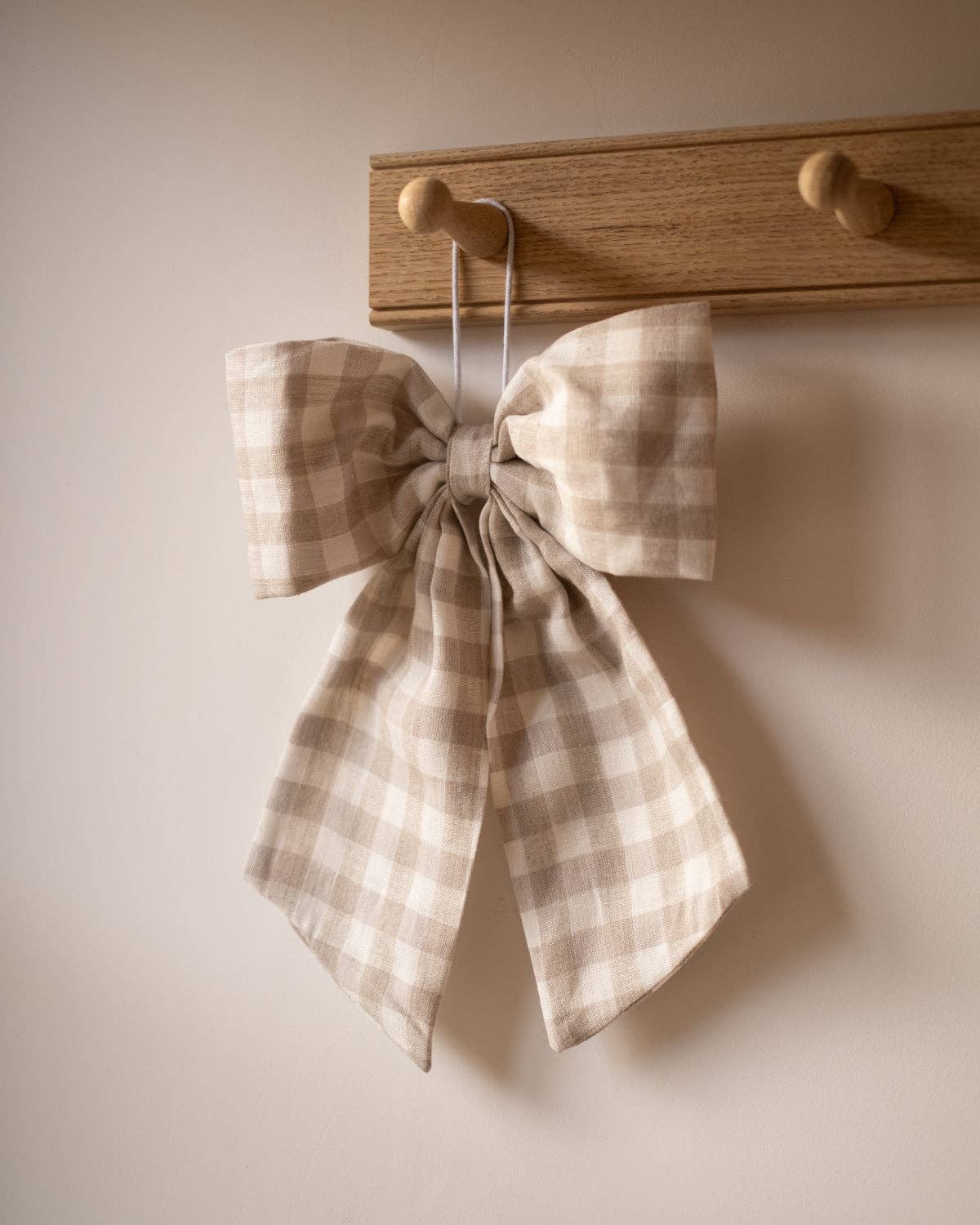 Cream & Beige Gingham Hanging Bow