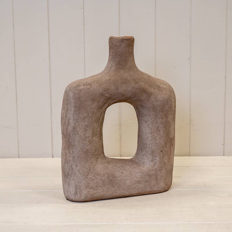 Large Brown Textured Wide Sculptured Vase