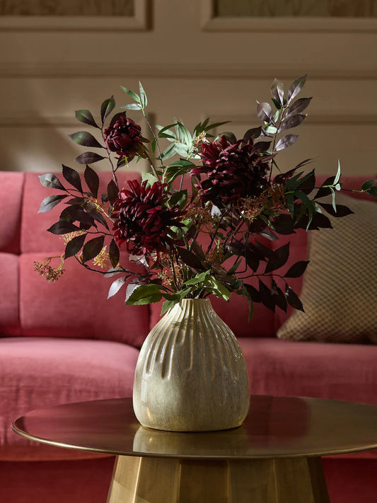 Red Burgundy Floral Arrangement in Ceramic Vase