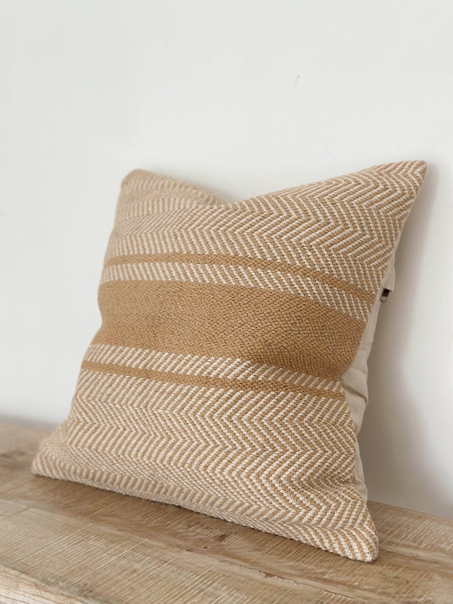 Large Beige Herringbone Cushion