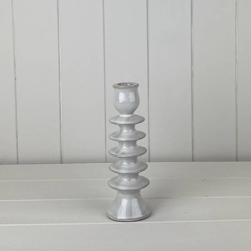 Pair of Glazed Ceramic Candle Holder With Textured Detail