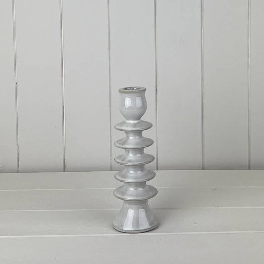 Pair of Glazed Ceramic Candle Holder With Textured Detail